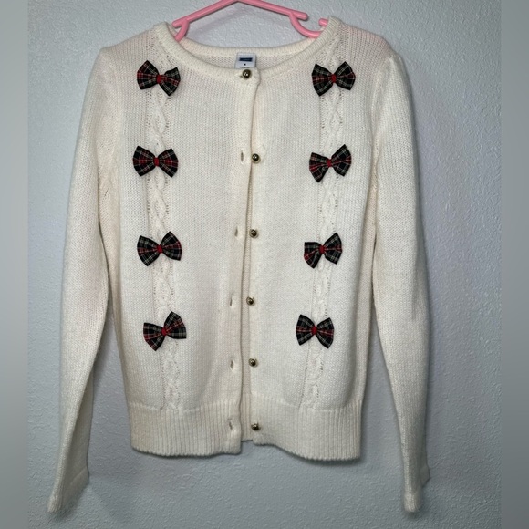 Janie and jack girls ivory Tartan Bow Cardigan sweater sz 6T - Picture 2 of 4